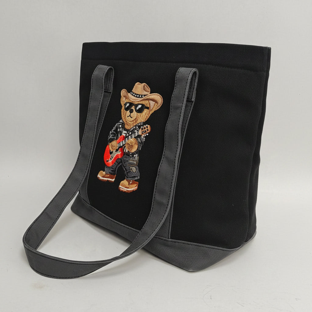 Guitar Bear Black Gray Small Tote Bag