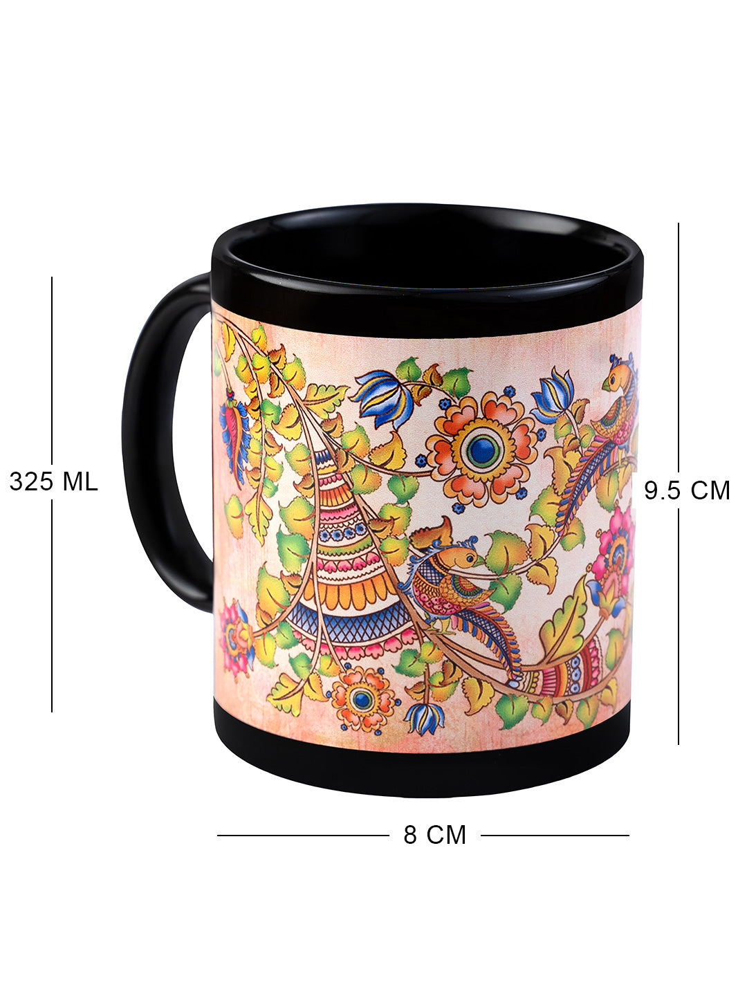 KOLOROBIA Kalamkari Finesse Inspired Black Mug, Microwave Safe,Black Ceramic Mug,Premium Design Black Coffee