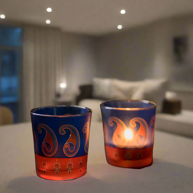 majestic-paisley-frosted-candle-votives | Gift Pack | Natural Tealight Candle |Votives for Gifting on House Warming | Birthday | Anniversary, (Set of 2)