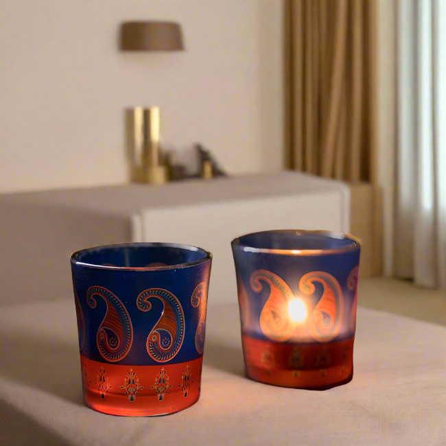 majestic-paisley-frosted-candle-votives | Gift Pack | Natural Tealight Candle |Votives for Gifting on House Warming | Birthday | Anniversary, (Set of 2)