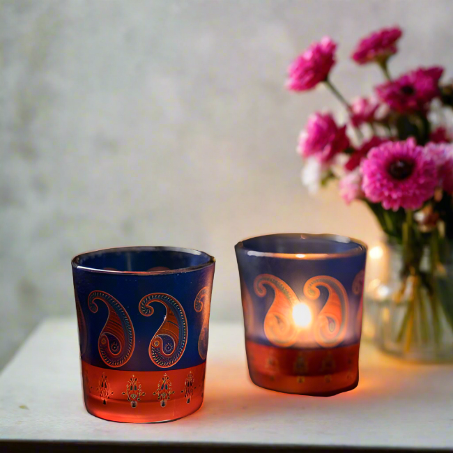 majestic-paisley-frosted-candle-votives | Gift Pack | Natural Tealight Candle |Votives for Gifting on House Warming | Birthday | Anniversary, (Set of 2)