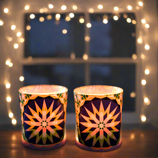 KOLOROBIA Moroccan Inspiration Candle Votives Set of 2 (Multicolor, Pack of 2)|Homesake moroccan-frosted-candle-votives, Pack of 2