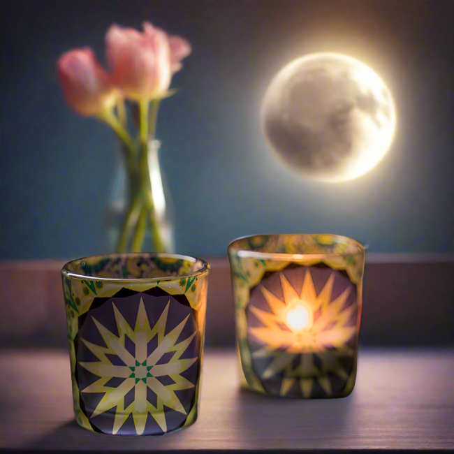 KOLOROBIA Moroccan Inspiration Candle Votives Set of 2 (Multicolor, Pack of 2)|Homesake moroccan-frosted-candle-votives, Pack of 2