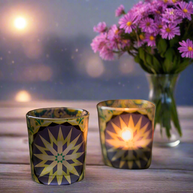 KOLOROBIA Moroccan Inspiration Candle Votives Set of 2 (Multicolor, Pack of 2)|Homesake moroccan-frosted-candle-votives, Pack of 2