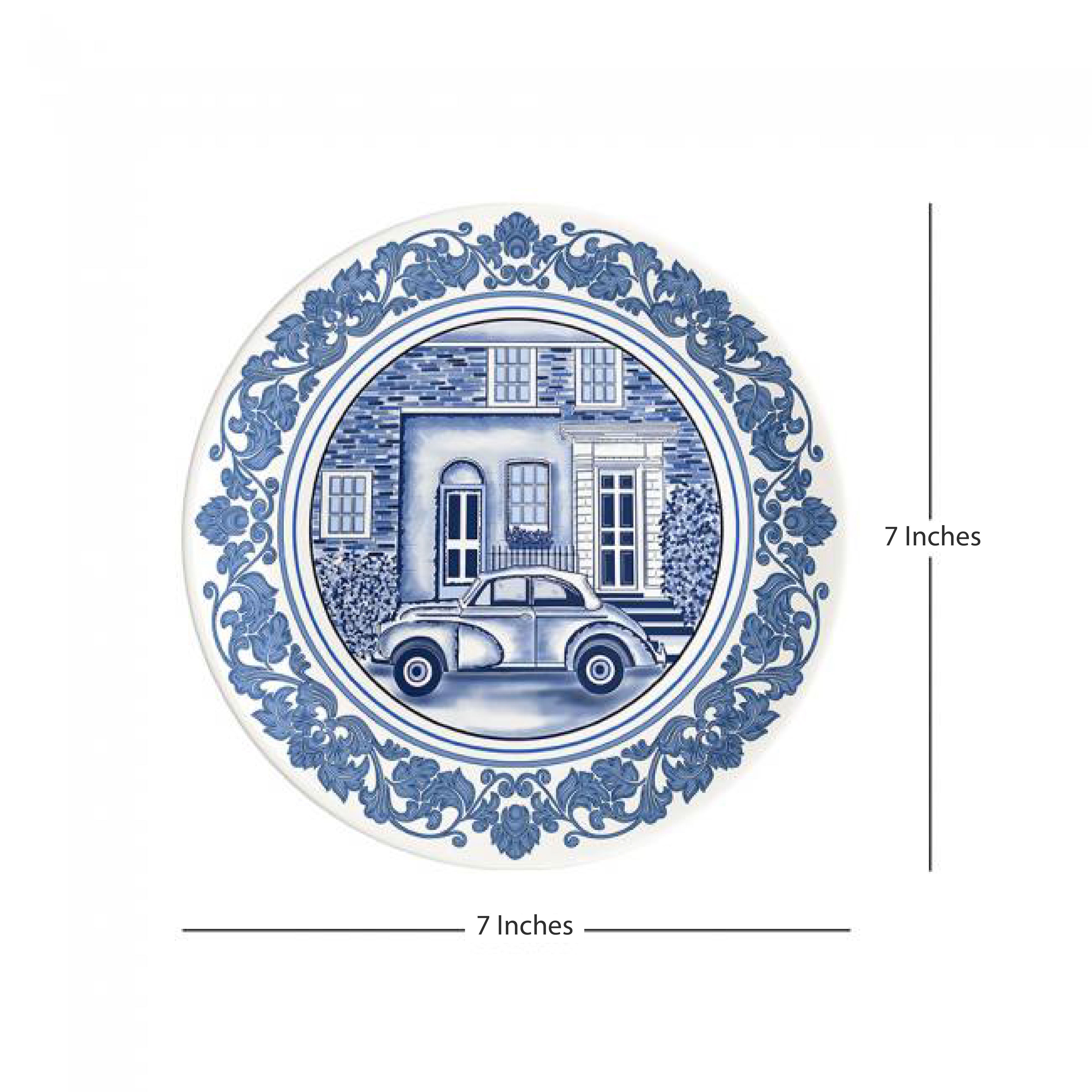 Decorative Wall Plate - Retro Car Blue Pottery