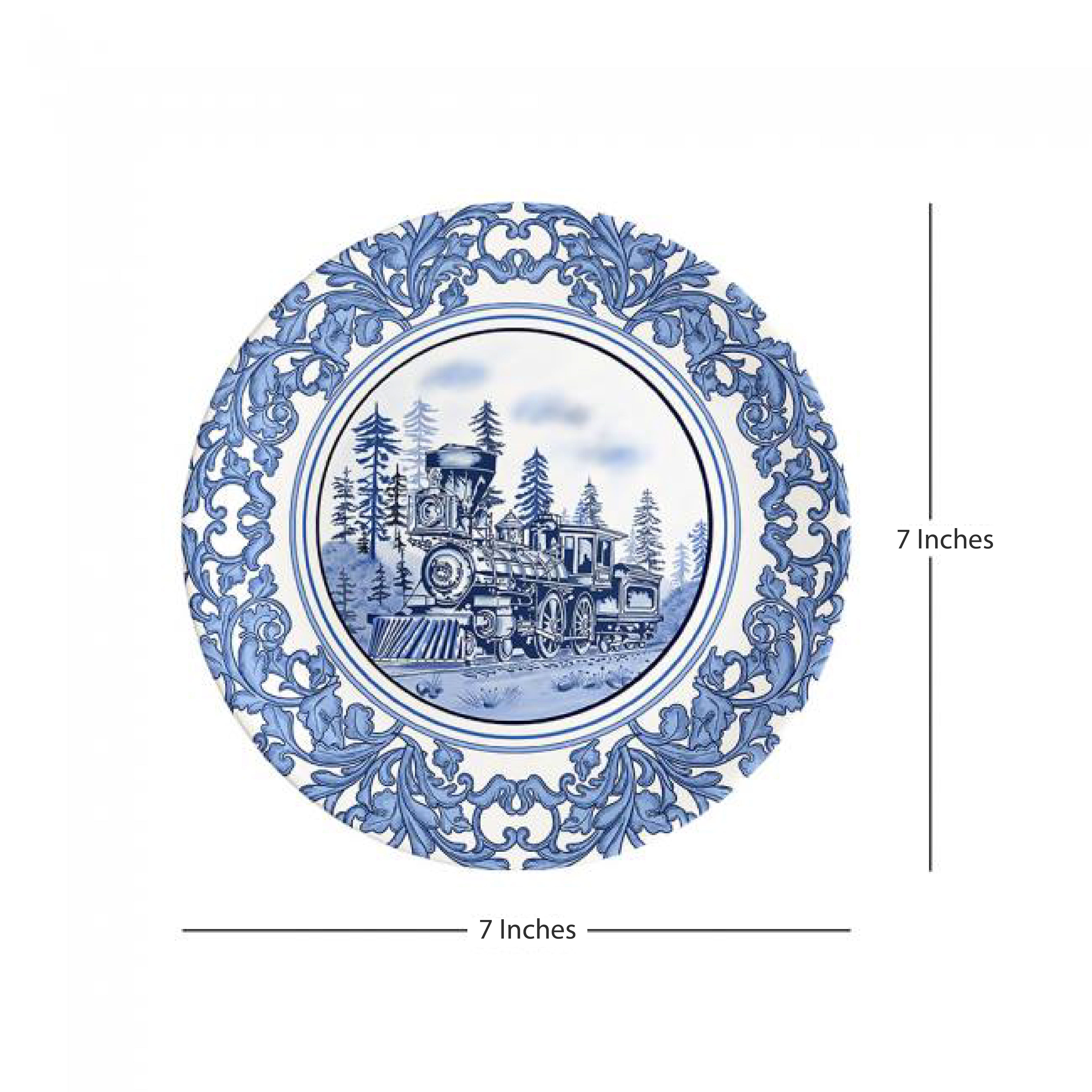 Decorative Wall Plate - Train Blue Pottery