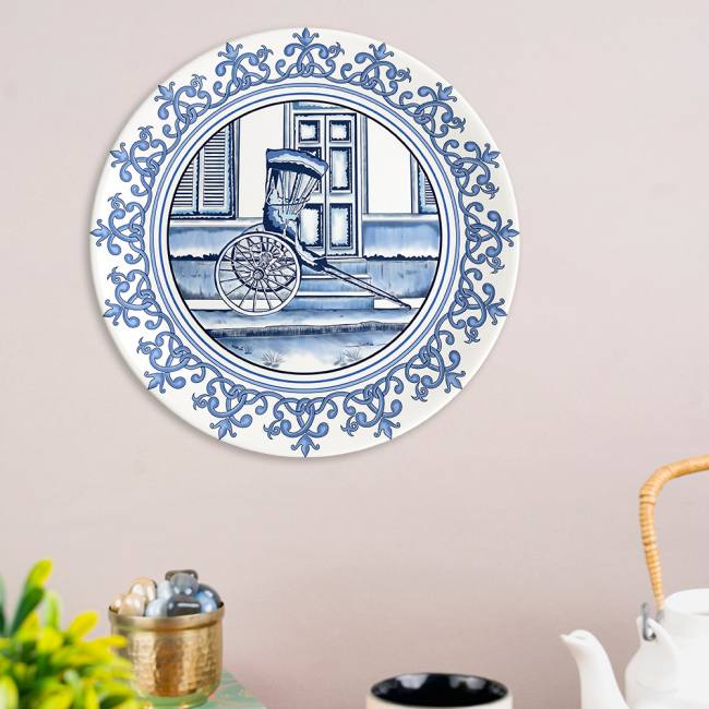 Decorative Wall Plate - Vintage Cart Blue Pottery