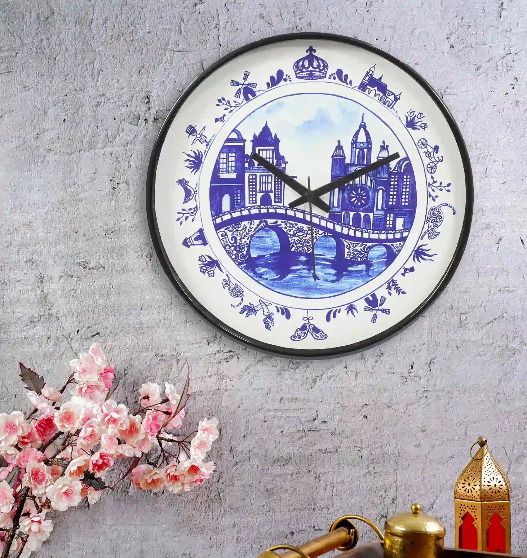 Wall Clock - Blue Pottery