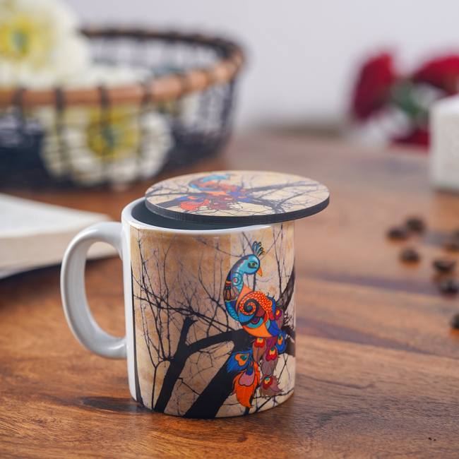 Espresso Mug With Coaster - Peacock Admiration
