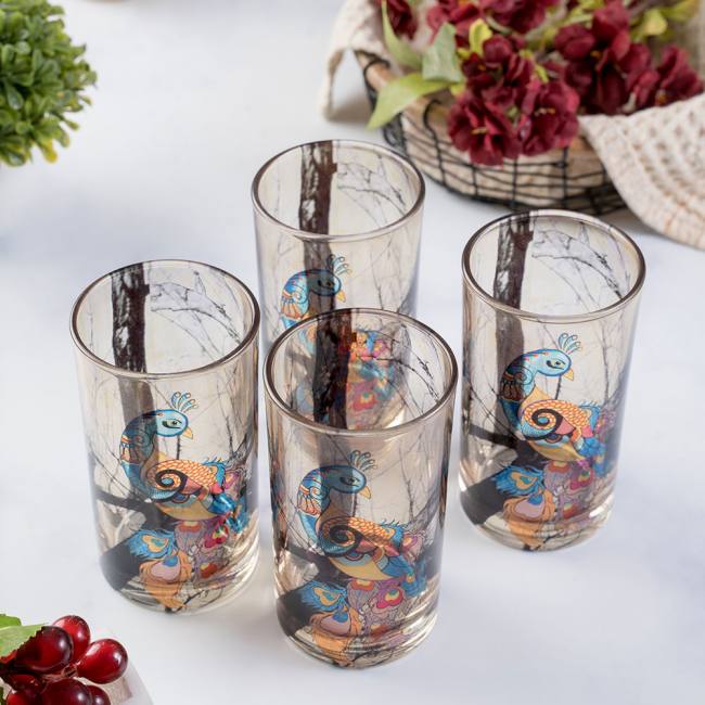 Glass Tumblers (Set of 4) - Peacock Admiration