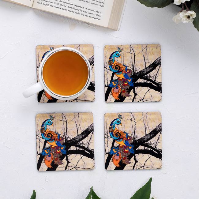 Wooden Coasters (Set of 4) - Peacock Admiration