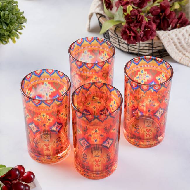 Glass Tumblers (Set of 4) - Dazzling Ikat