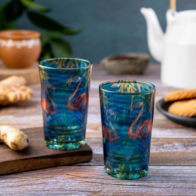 Chai Glasses - Flamingos From the Tropical World