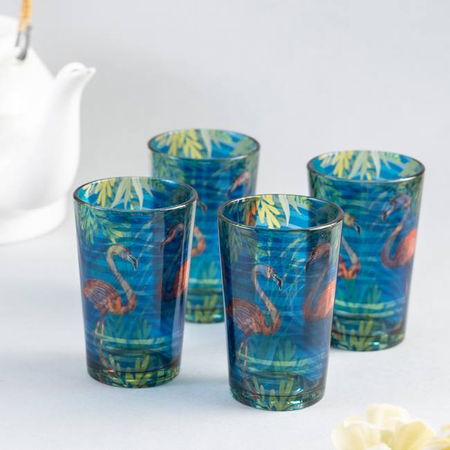 Chai Glasses - Flamingos From the Tropical World