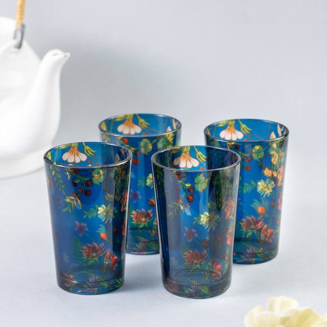 Chai Glasses - Floral Bliss Blue