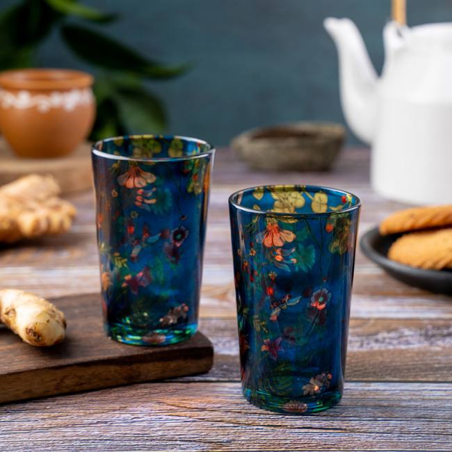 Chai Glasses - Floral Bliss Blue