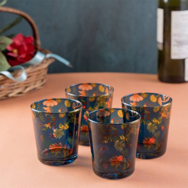 Glass Tumblers (Set of 4) - Floral Bliss