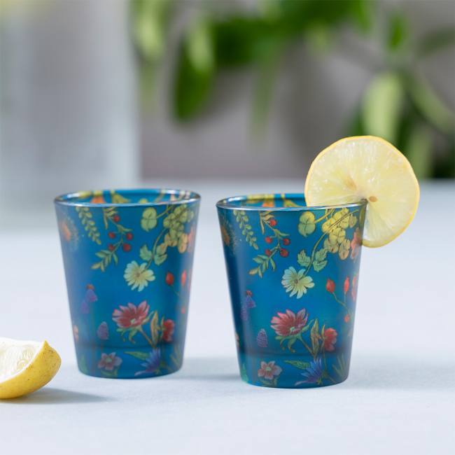 Frosted Shot Glasses - Floral Bliss Blue