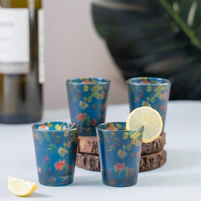 Frosted Shot Glasses Floral Bliss Blue