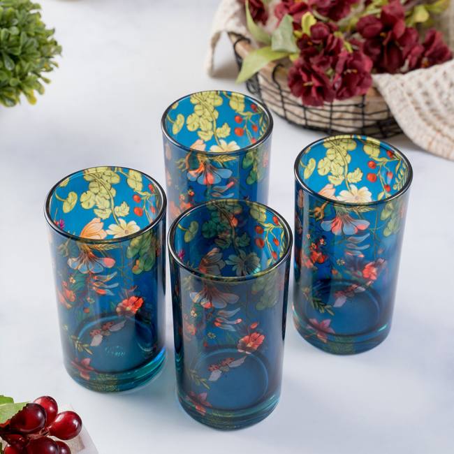 Glass Tumblers (Set of 4) - Floral Bliss