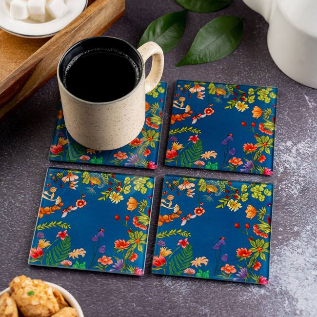 Glass Coasters (Set of 4) - Floral Bliss