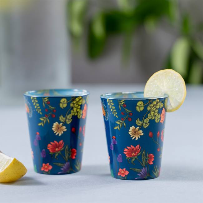 Glass Shot Glasses - Floral Bliss Blue