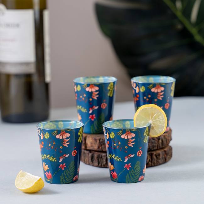 Glass Shot Glasses - Floral Bliss Blue