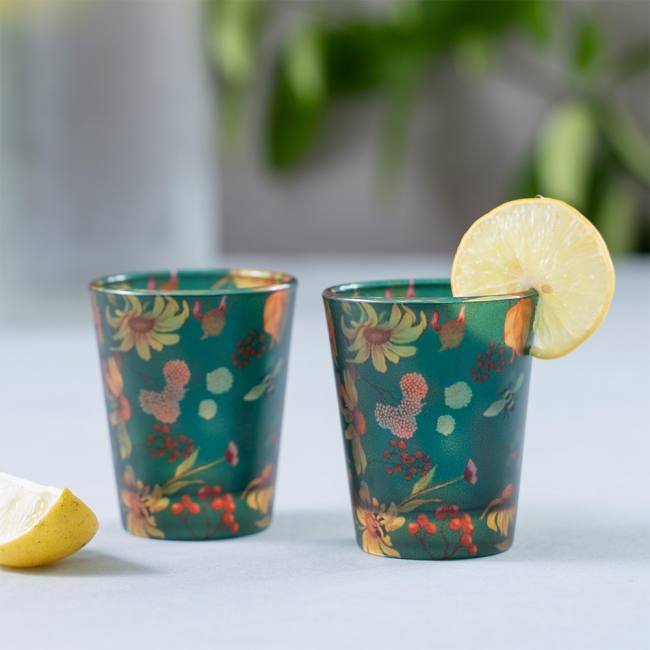 Frosted Shot Glasses - Floral Bliss Green