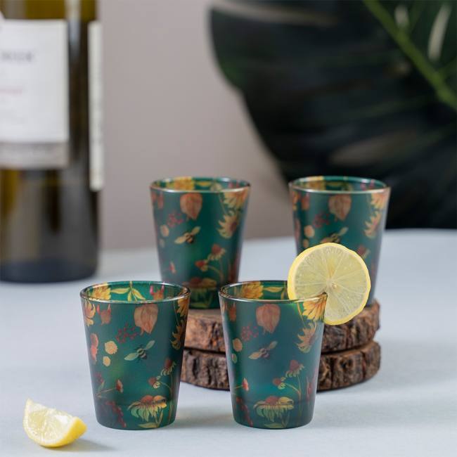 Frosted Shot Glasses - Floral Bliss Green