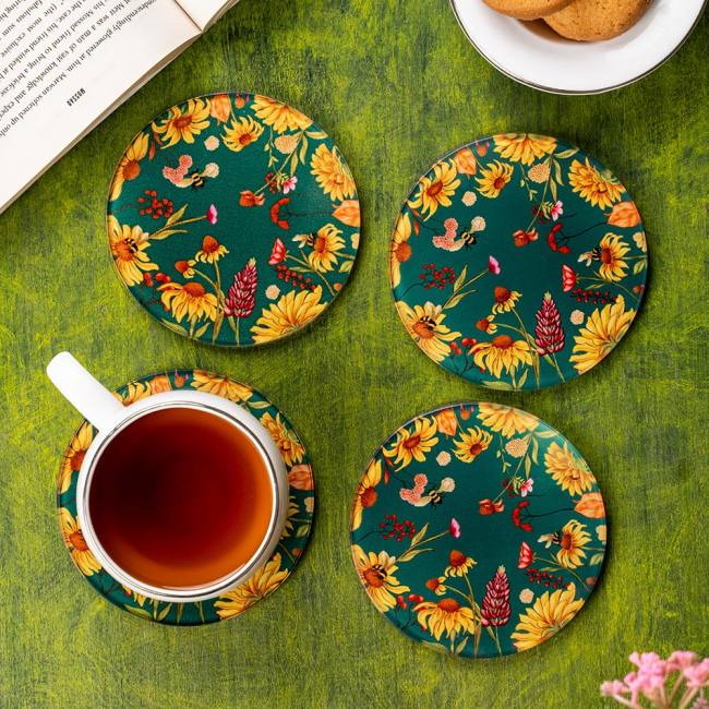 Glass Coasters (Set of 4) - Floral Bliss
