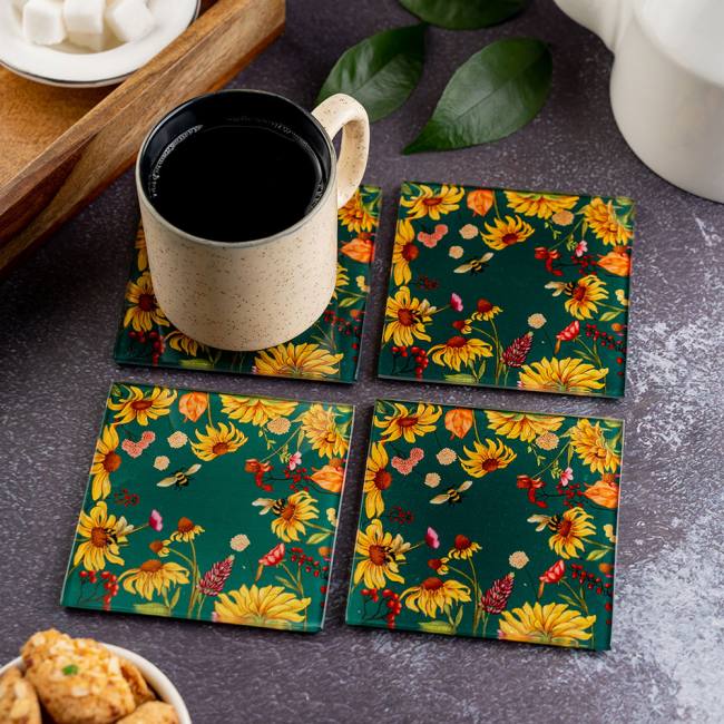 Glass Coasters (Set of 4) - Floral Bliss