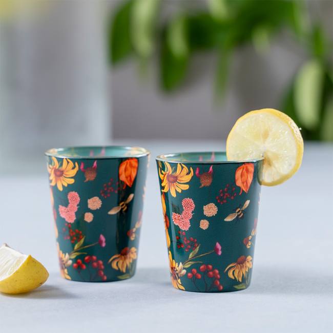 Glass Shot Glasses - Floral Bliss Green