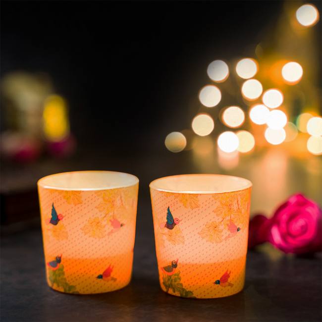 Candle Votives (Set of 2) - Gond Art