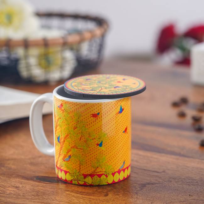 Espresso Mug with Coaster- Gond Art