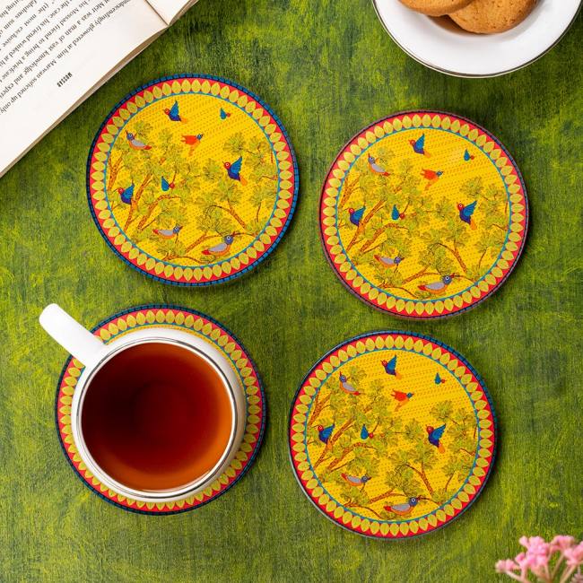 Glass Coasters (Set of 4) - Gond Art