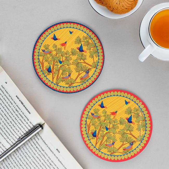 Wooden Coasters (Set of 2) - Gond Art