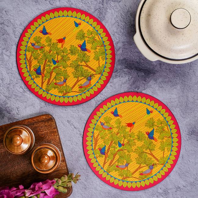 Rubber Trivets (Set of 2)- Gond Art