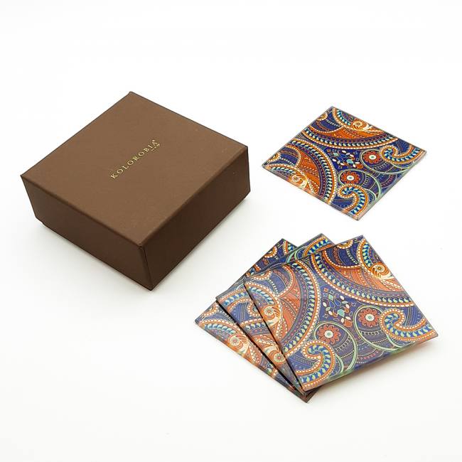 Glass Coasters (Set of 4) - Majestic Paisley