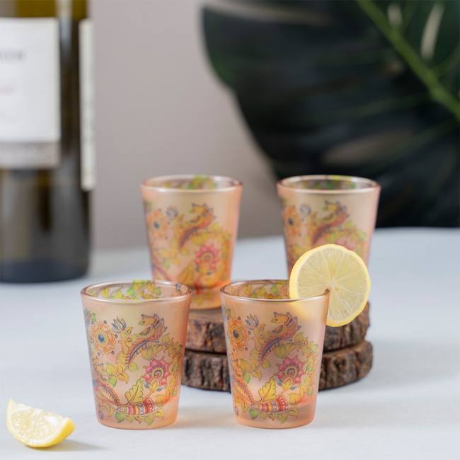 Frosted Shot Glasses - Kalamkari Finesse
