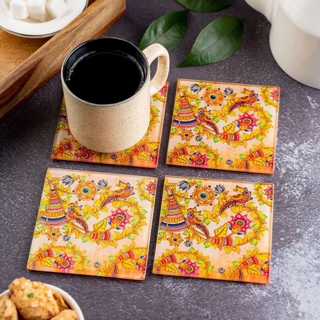 Glass Coasters (Set of 4) - Kalamkari Finesse