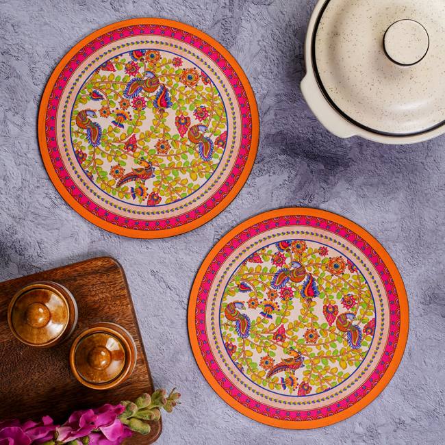 Rubber Trivets (Set of 2)- Kalamkari Finesse