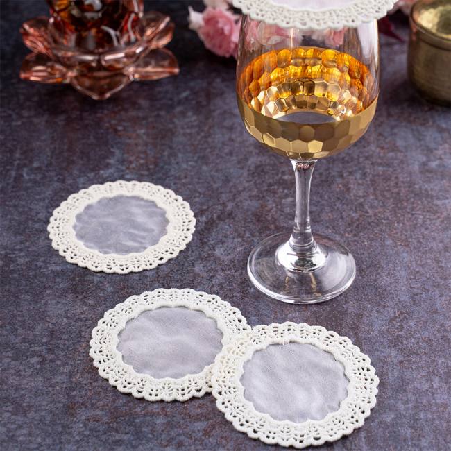 Embroidered Coaster - White Lustre
