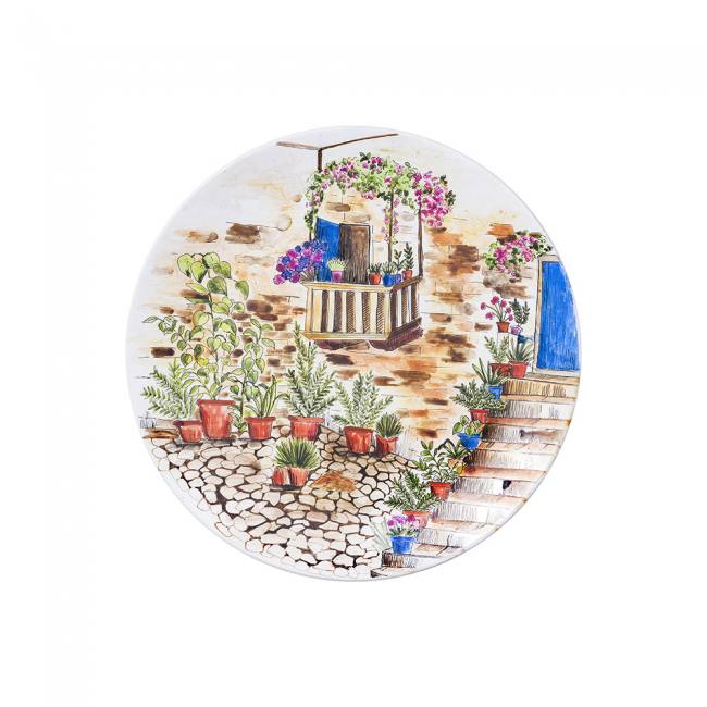 Hand Painted Decorative Wall Plate - Serene Backyard