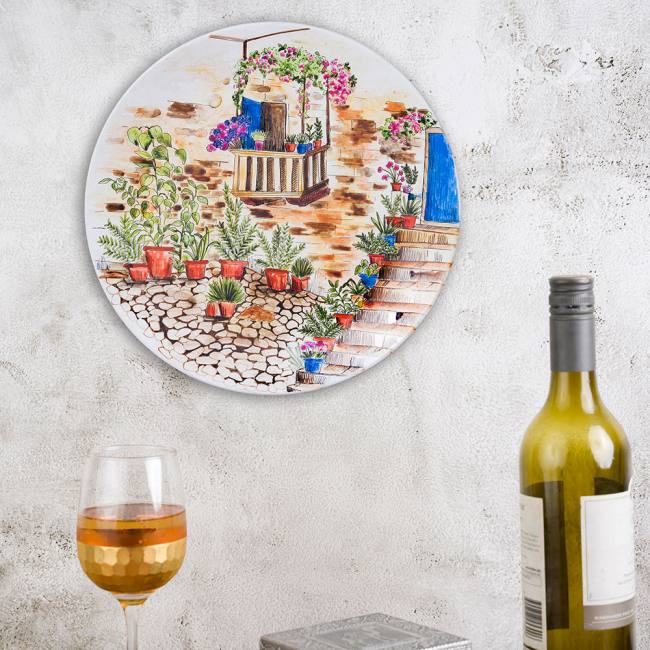 Hand Painted Decorative Wall Plate - Serene Backyard