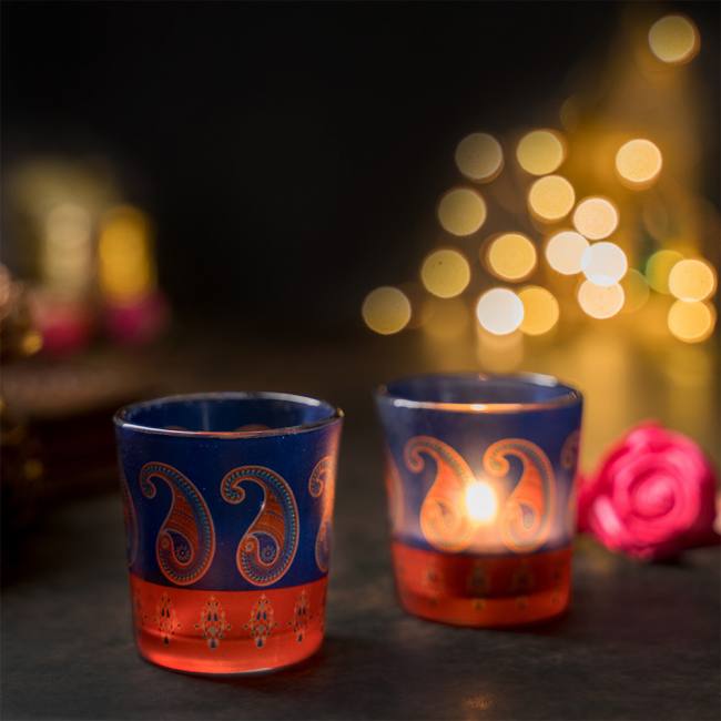 majestic-paisley-frosted-candle-votives | Gift Pack | Natural Tealight Candle |Votives for Gifting on House Warming | Birthday | Anniversary, (Set of 2)