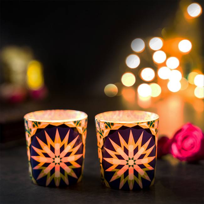 KOLOROBIA Moroccan Inspiration Candle Votives Set of 2 (Multicolor, Pack of 2)|Homesake moroccan-frosted-candle-votives, Pack of 2
