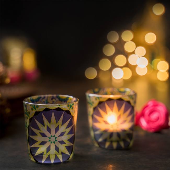 KOLOROBIA Moroccan Inspiration Candle Votives Set of 2 (Multicolor, Pack of 2)|Homesake moroccan-frosted-candle-votives, Pack of 2