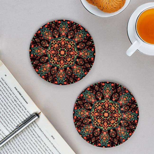 Wooden Coasters (Set of 2) - Ornate Mughal