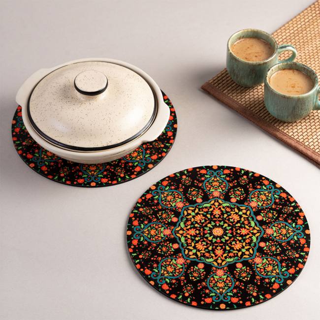 Wooden Coasters (Set of 2) - Ornate Mughal