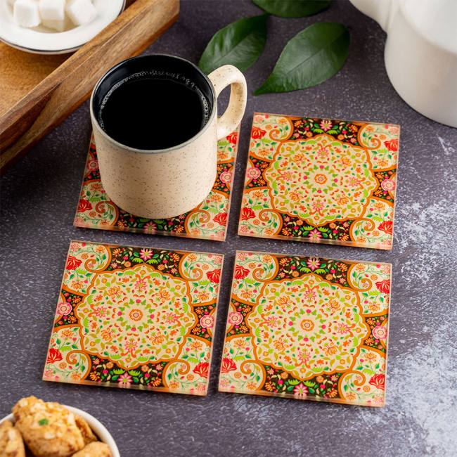 Glass Coasters (Set of 4) - Ornate Mughal